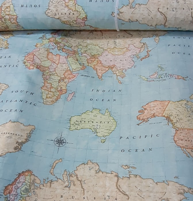 Tela loneta de mapamundi azul 280 - 3