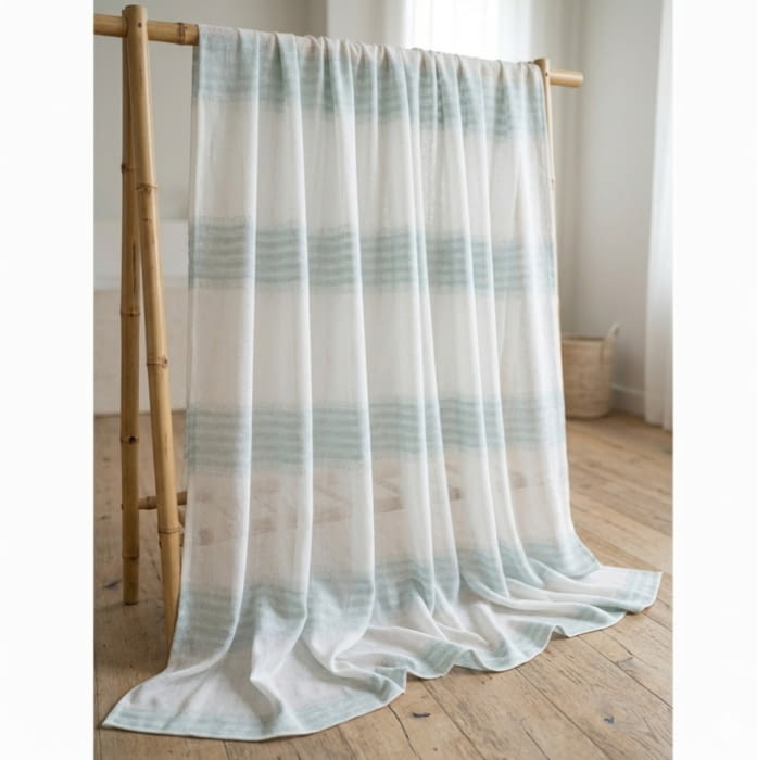 Tela visillo rayas azules verdosas 300 - 2