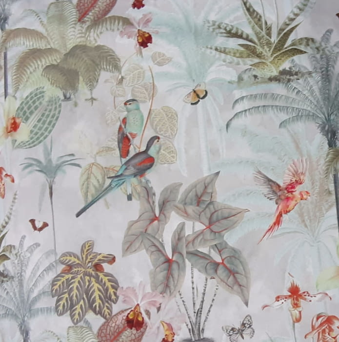 Tela gris pájaros verde agua 280 - 1