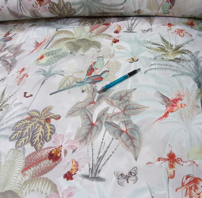 Tela gris pájaros verde agua 280 - 3