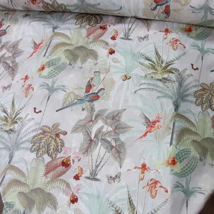 Tela gris pájaros verde agua 280 - 4