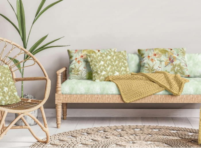 Tela gris pájaros verde agua 280 - 5