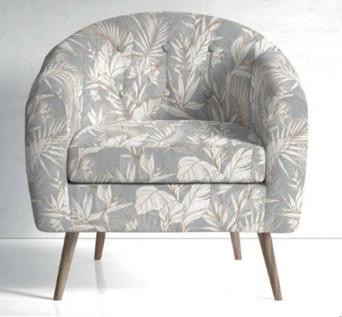 Tela loneta gris hojas borde oro