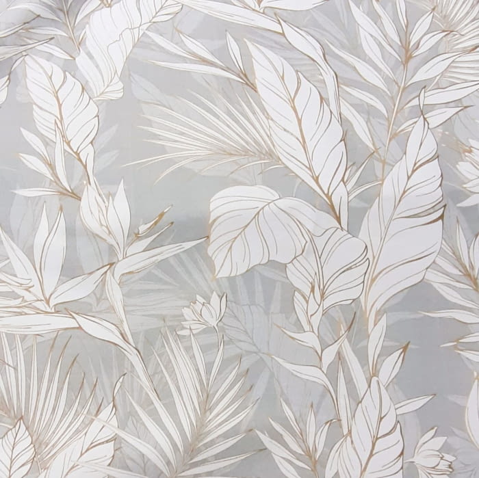 Tela loneta gris hojas borde oro - 3