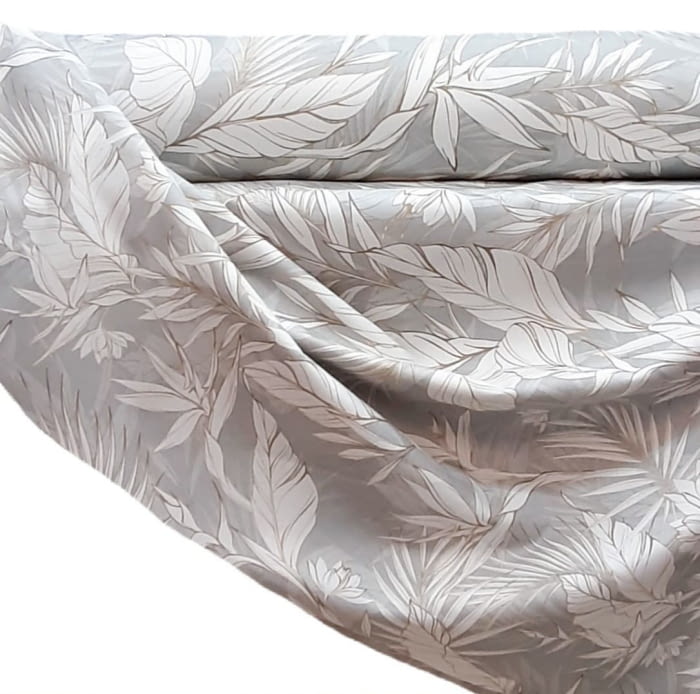 Tela loneta gris hojas borde oro - 6