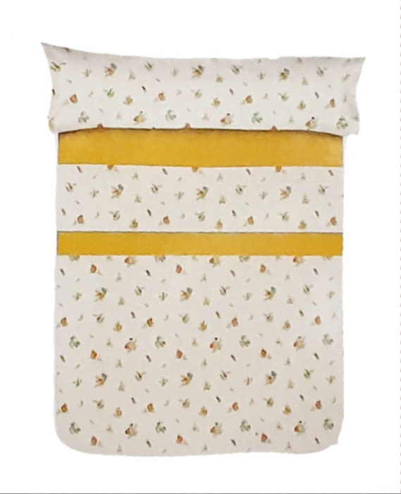 Juego sábanas florecitas amarillas. Cama 90