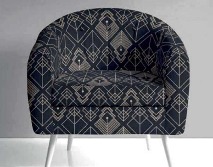 Tela loneta negra línea dorada 280