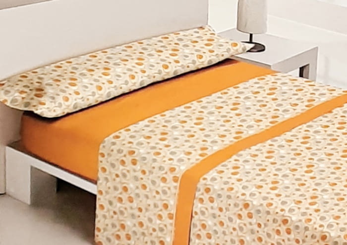 Juego de sábanas naranjas círculos.  Cama 90 - 3