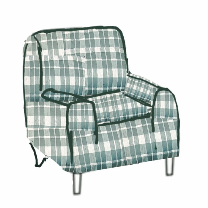 Funda de sillón de cuadros verdes y beige. 1 plaza - 4