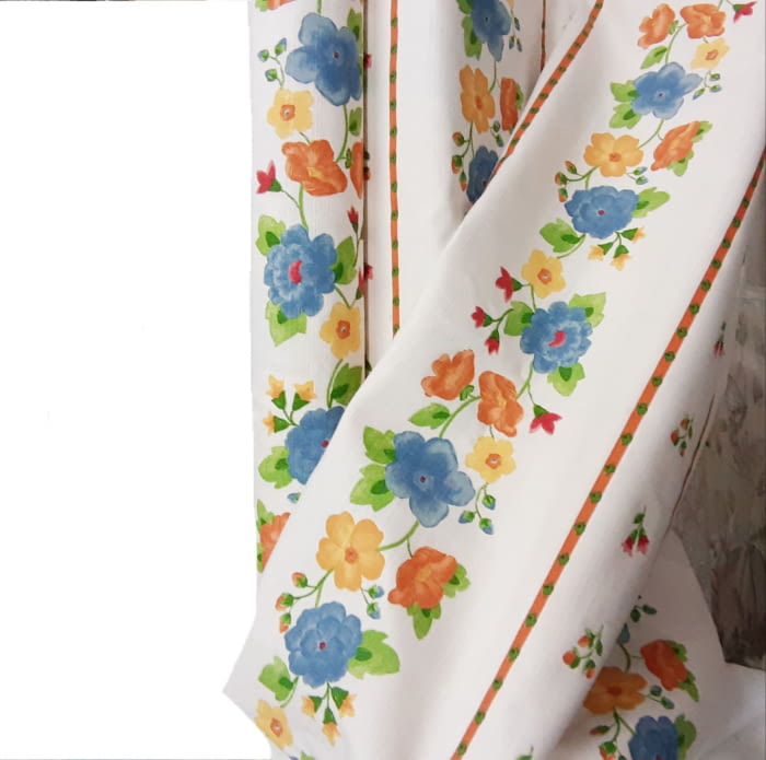 Tela flores naranjas y azules 280 - 1