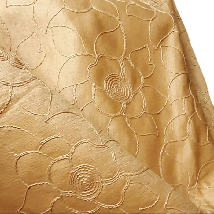 Tela Tapicería flores bordada amarillo oro 140