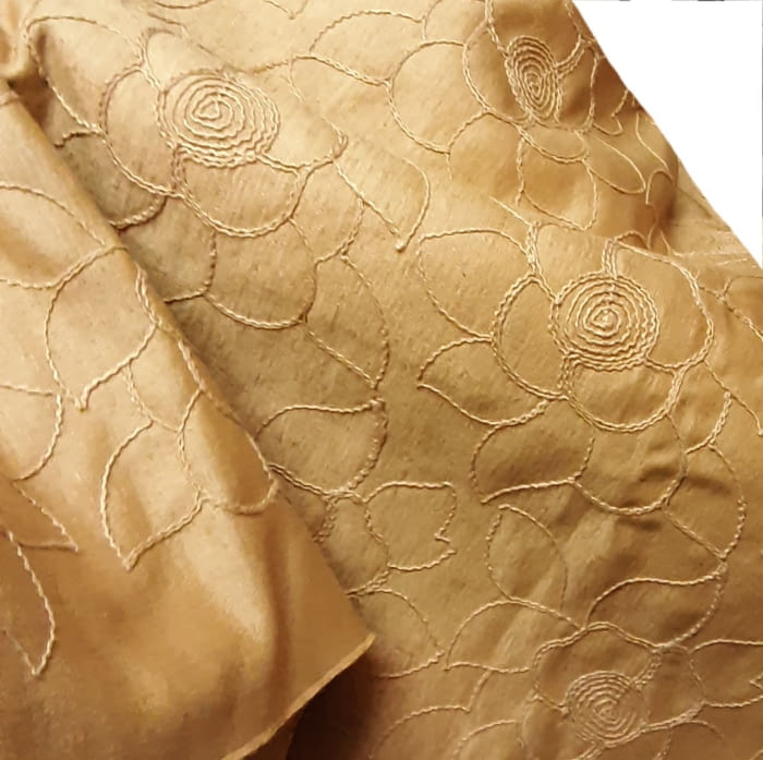 Tela Tapicería flores bordada amarillo oro 140 - 5