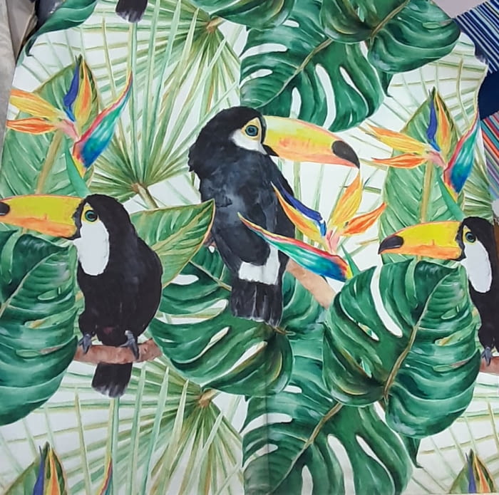 Telas teflonadas de exterior tucán y rayitas 160