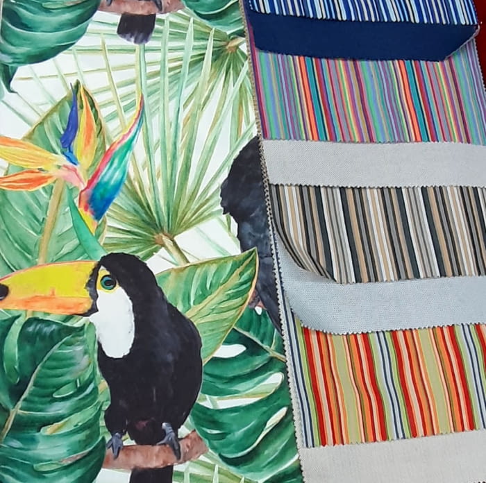 Telas teflonadas de exterior tucán y rayitas 160 - 3