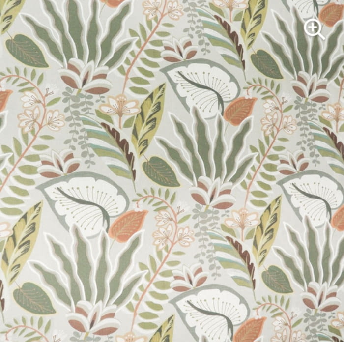 Tela tapicería lino hojas naif verde 280