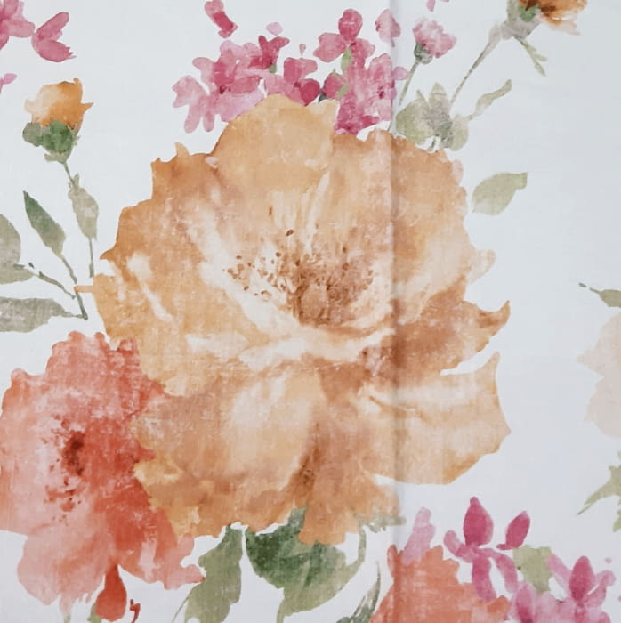 Tela lino flores grandes rosa 280 - 1