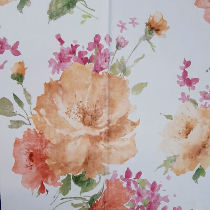 Tela lino flores grandes rosa 280 - 2