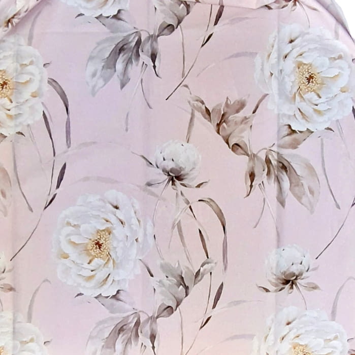 Tela loneta rosa  con flores blancas 280
