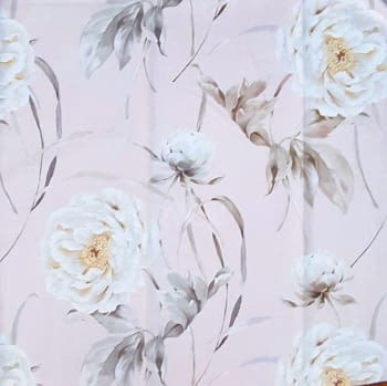 Tela loneta rosa  con flores blancas 280 - 2