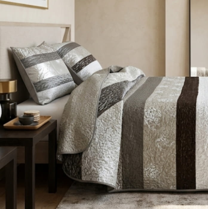Colcha boutie Pachwork Rayas Plata. Cama 135 - 2