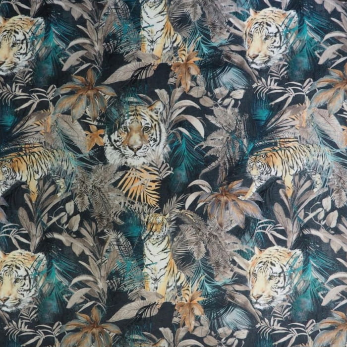 Tela aterciopelada tigres azul 140