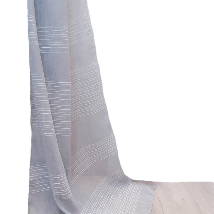 Tela visillo gris rayitas horizontales blancas 300