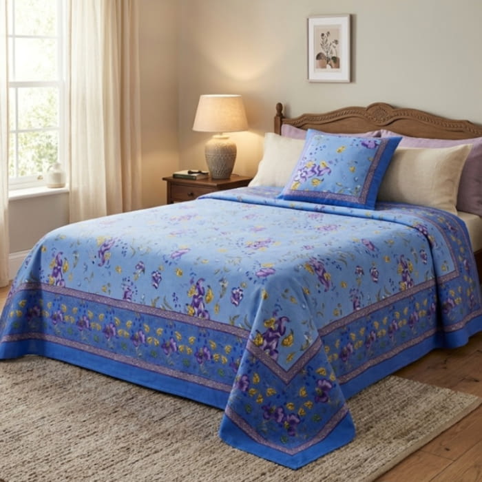 Colcha multiusos India azul con flores. 235 x 270