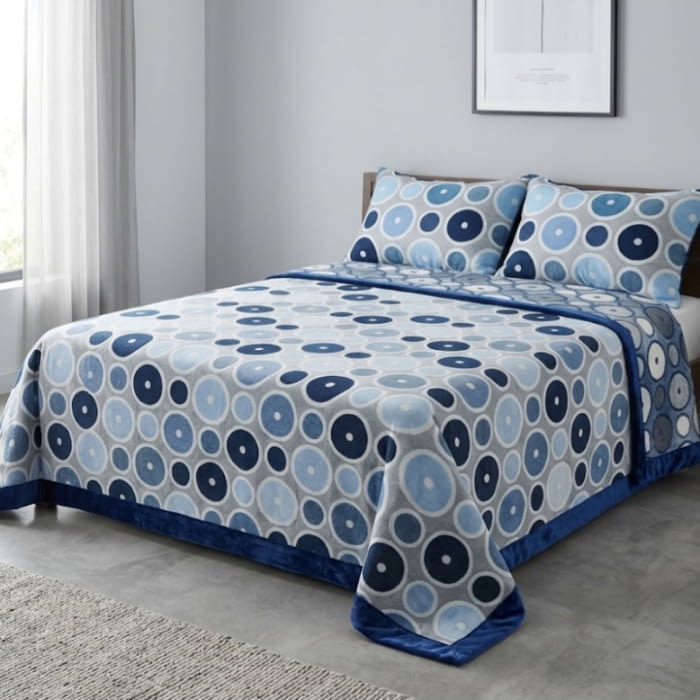 Colcha reversible círculos azul. Cama 135