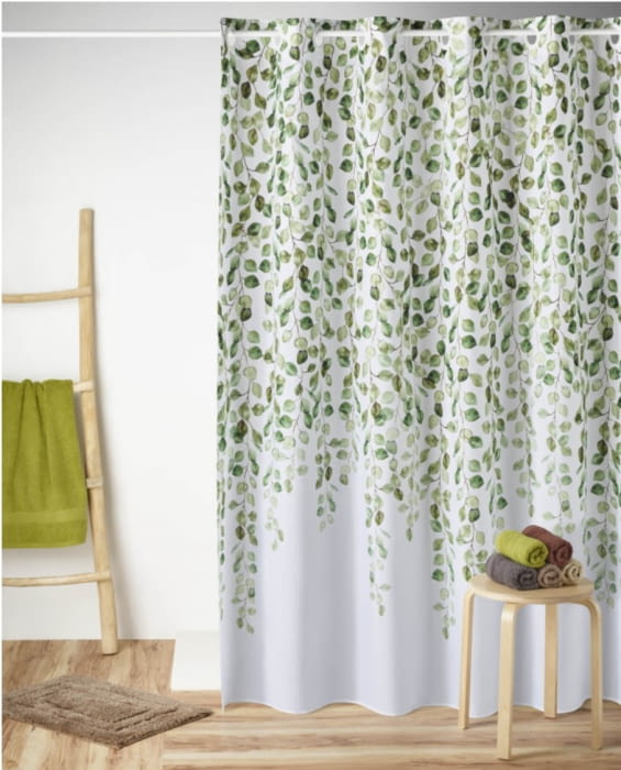 Cortina de baño hojas verdes 180 x 200