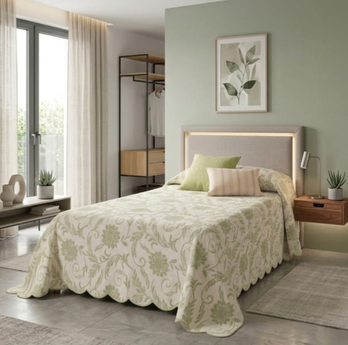 Colcha reversible verde flores. Cama 90 - 2