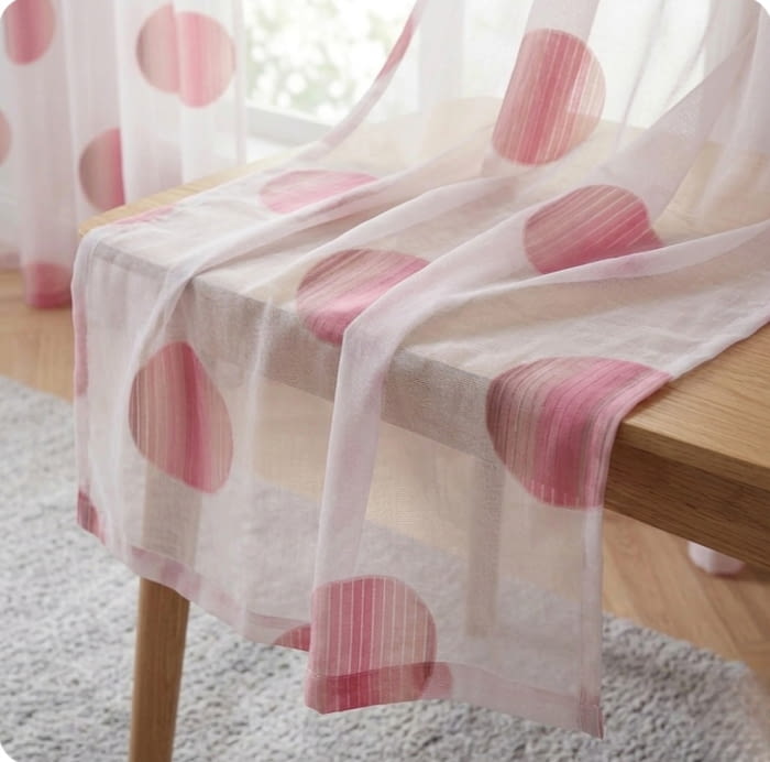 Tela Visillo organza blanca círculos rosas - 2