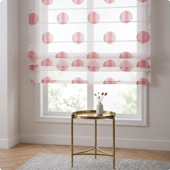 Tela Visillo organza blanca círculos rosas - 3