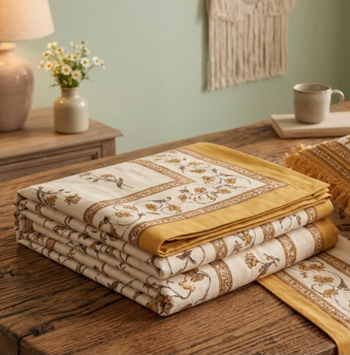 Colcha multiusos India flores mostaza. 173 x 260 - 4