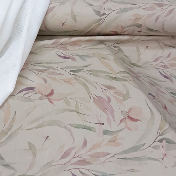 Tela loneta fondo lino flores malvas 280