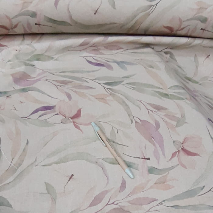 Tela loneta fondo lino flores malvas 280 - 1