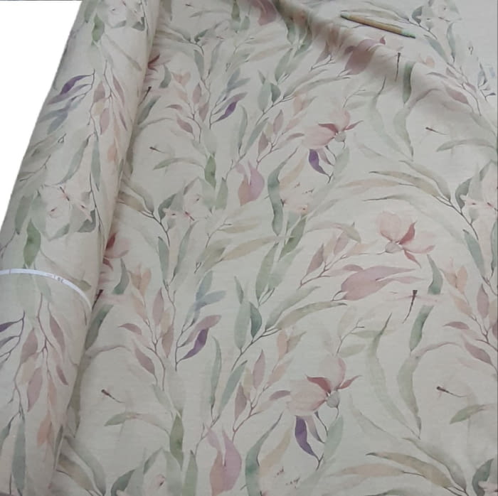 Tela loneta fondo lino flores malvas 280 - 2