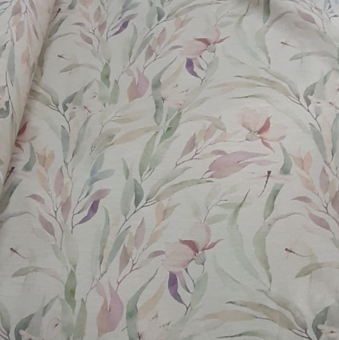 Tela loneta fondo lino flores malvas 280 - 3