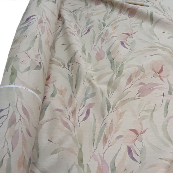 Tela loneta fondo lino flores malvas 280 - 5