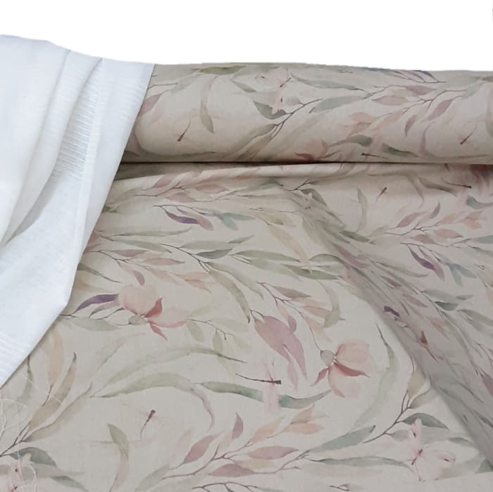 Tela loneta fondo lino flores malvas 280 - 6