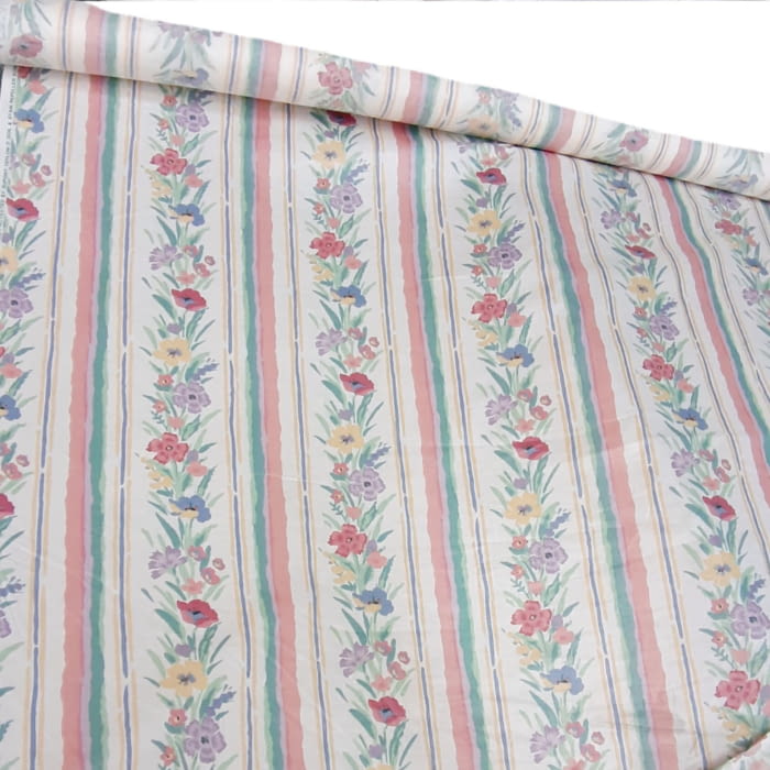 Tela flores y rayas pastel 150 - 1