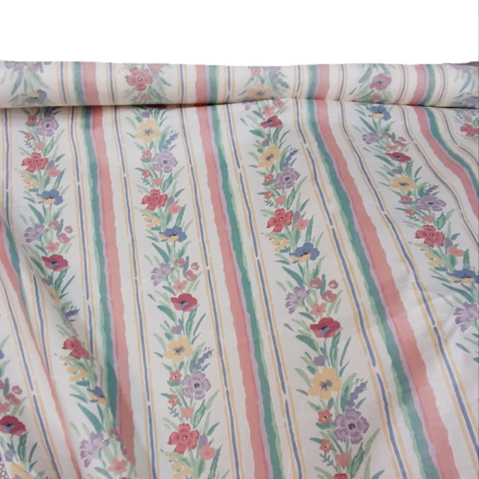 Tela flores y rayas pastel 150 - 2