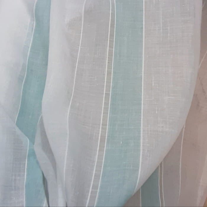 Tela visillo lino rayas turquesa 300