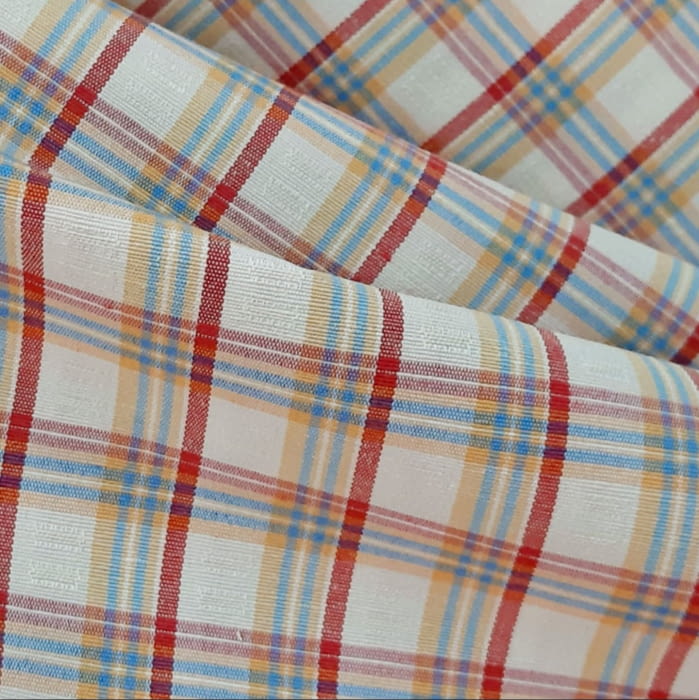 Tela loneta cruda cuadros rojo 280 - 1