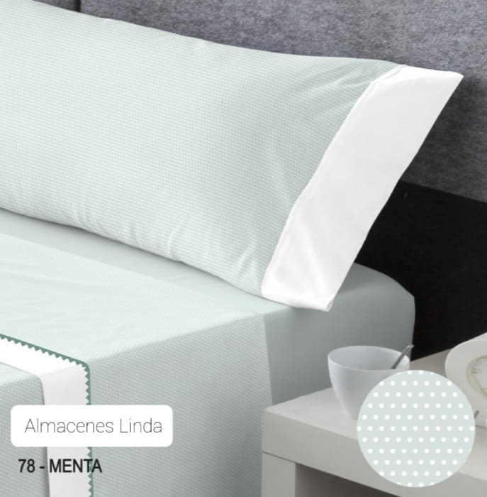 Juego de sábanas algodón topitos menta. Cama 135