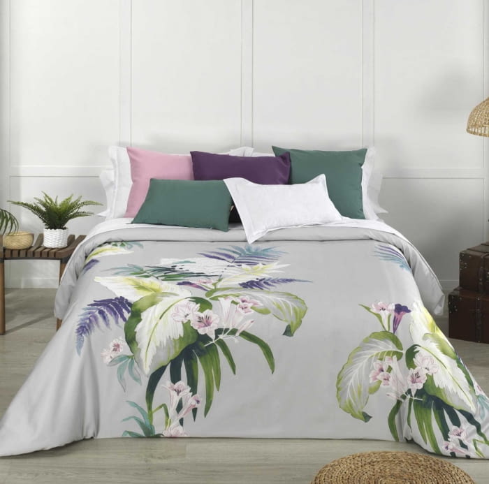 Fundas nórdicas gris flor grande