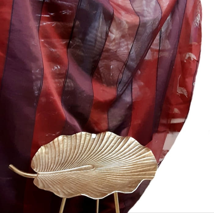 Tela Visillo organza rayas berenjena granate