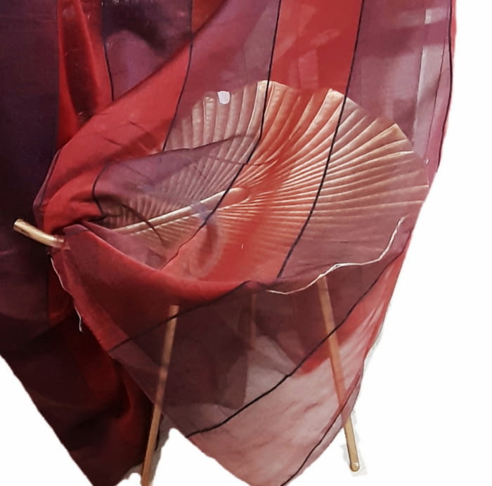 Tela Visillo organza rayas berenjena granate - 2