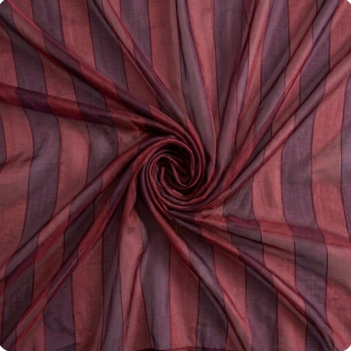 Tela Visillo organza rayas berenjena granate - 2
