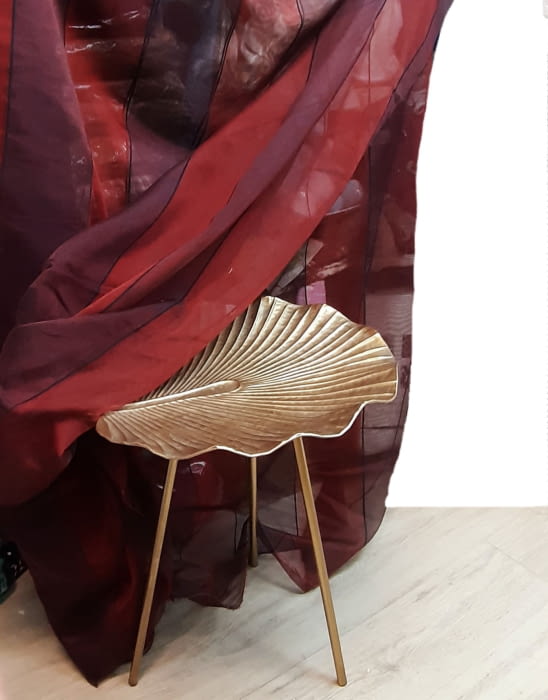 Tela Visillo organza rayas berenjena granate - 3