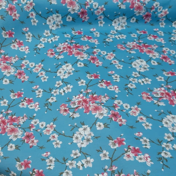 Tela mantel antimanchas turquesa flores rosa - 3